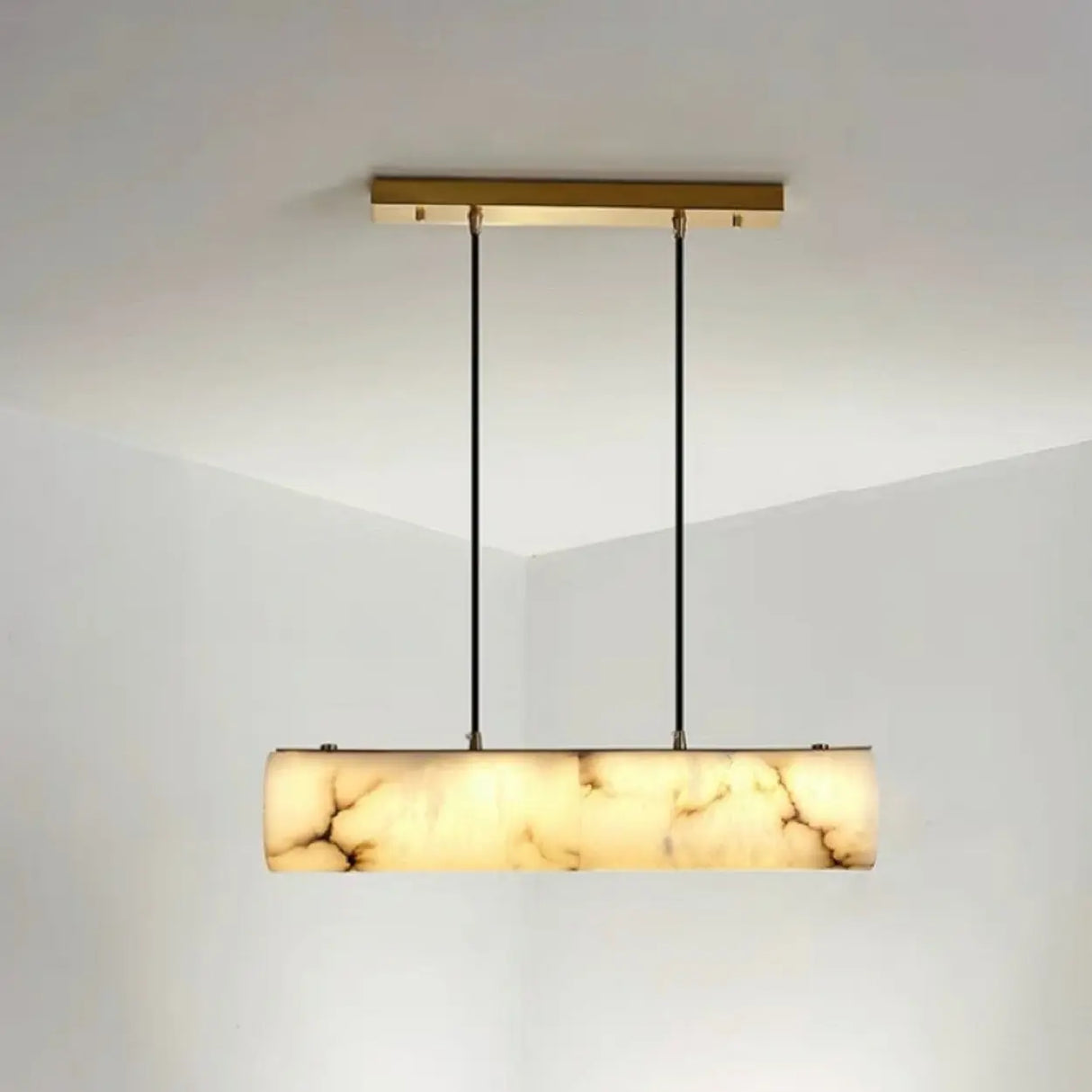 Elegant Alabaster Linear Adjustable Island Pendant Light Image - 12