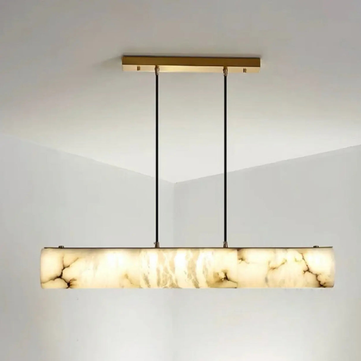 Elegant Alabaster Linear Adjustable Island Pendant Light Image - 13