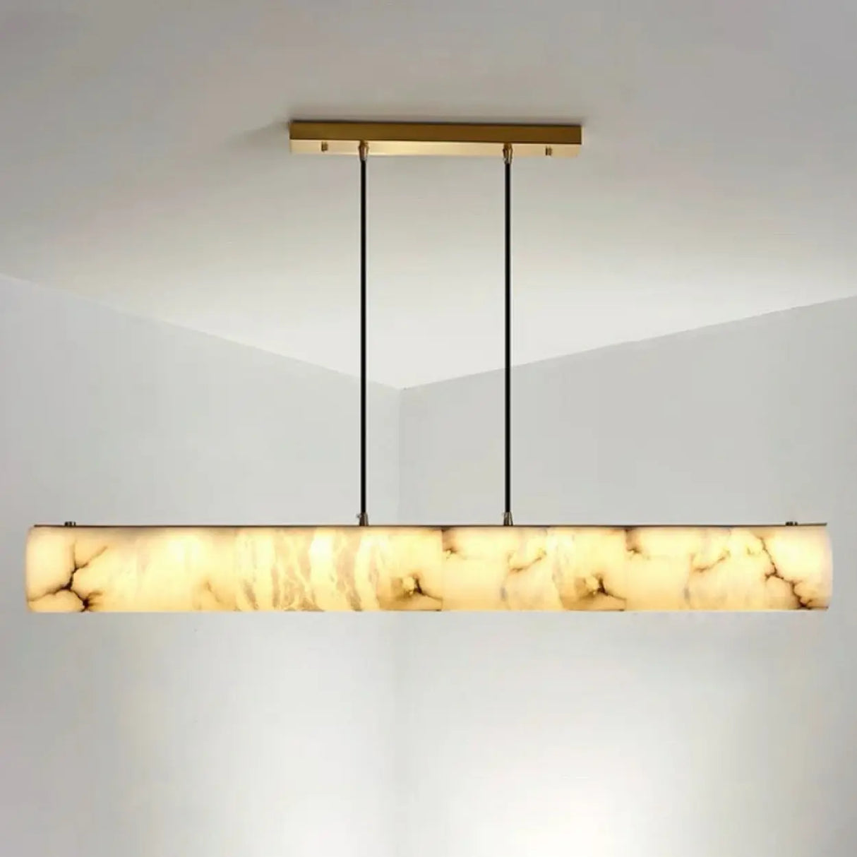 Elegant Alabaster Linear Adjustable Island Pendant Light Image - 14