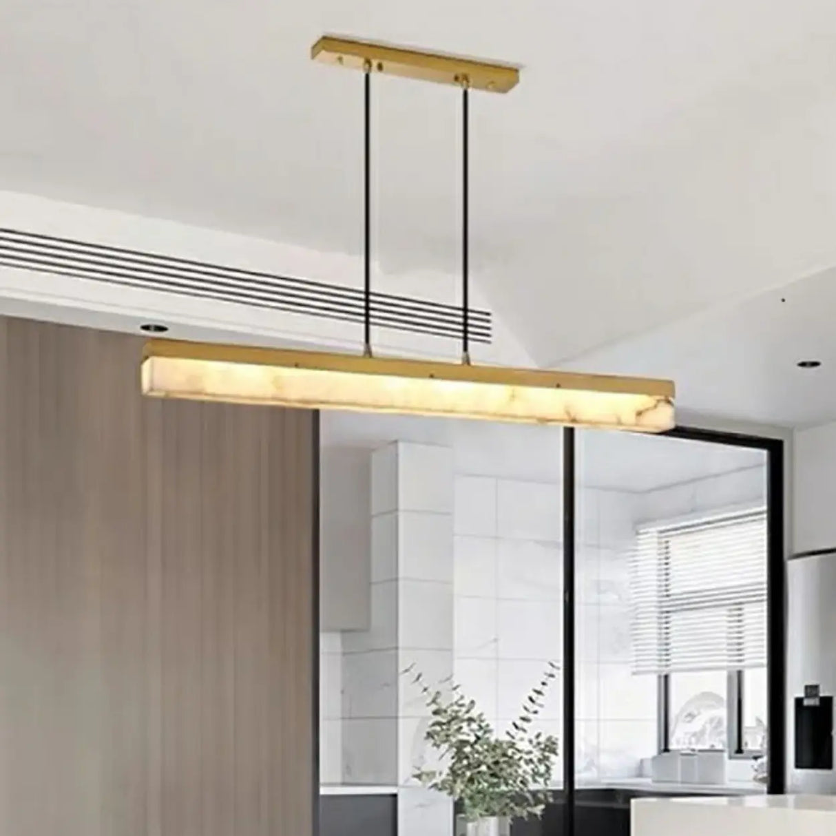Elegant Alabaster Linear Adjustable Island Pendant Light Image - 3