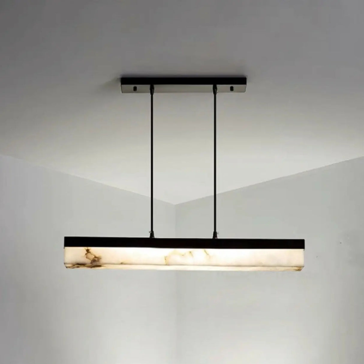 Elegant Alabaster Linear Adjustable Island Pendant Light Image - 9