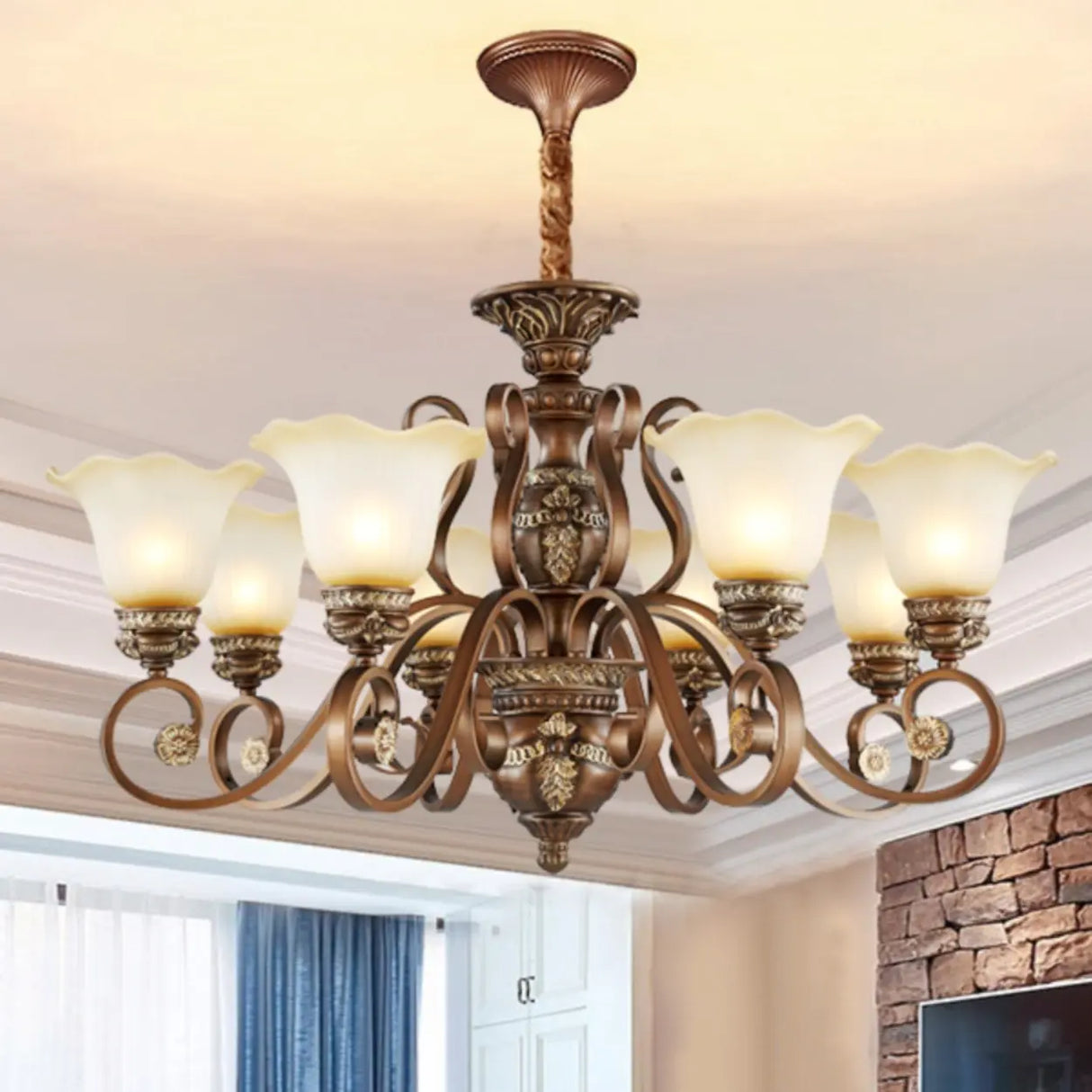 Elegant Antique Bronze 8-Light Vintage Ceiling Chandelier Image - 1