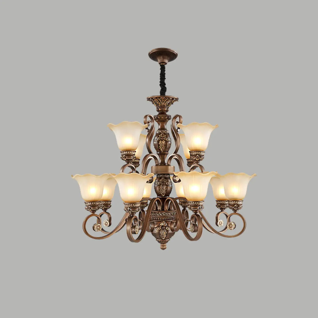 Elegant Antique Bronze 8-Light Vintage Ceiling Chandelier Image - 10