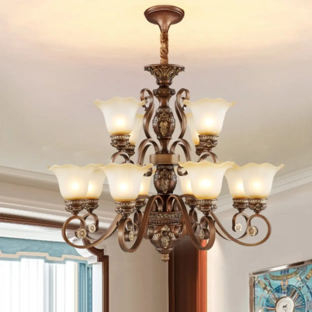 Elegant Antique Bronze 8-Light Vintage Ceiling Chandelier Image - 2
