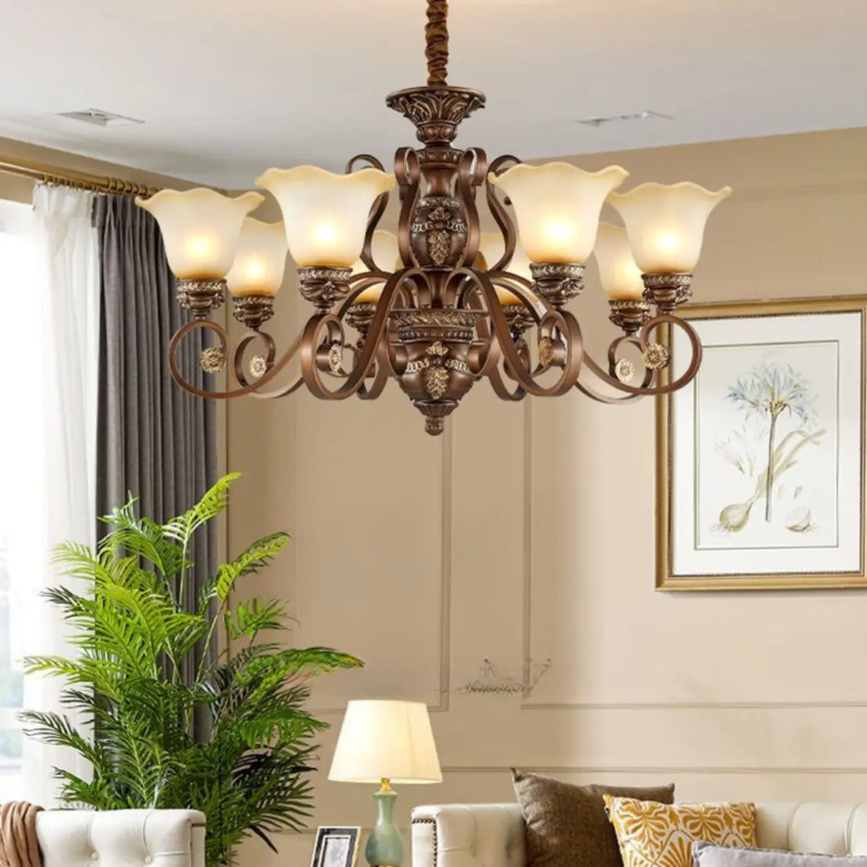 Elegant Antique Bronze 8-Light Vintage Ceiling Chandelier Image - 3