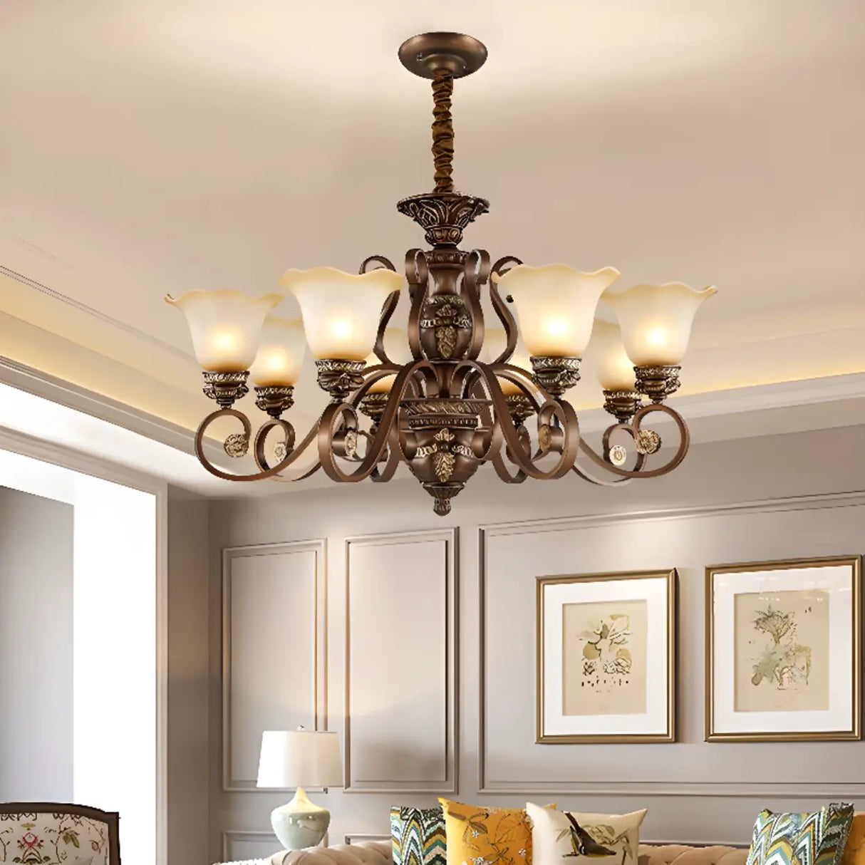 Elegant Antique Bronze 8-Light Vintage Ceiling Chandelier Image - 4