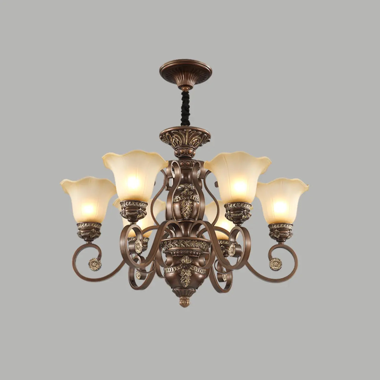 Elegant Antique Bronze 8-Light Vintage Ceiling Chandelier Image - 7