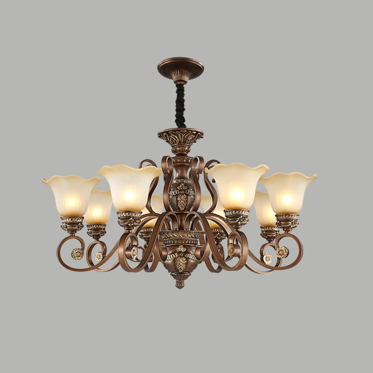 Elegant Antique Bronze 8-Light Vintage Ceiling Chandelier Image - 8