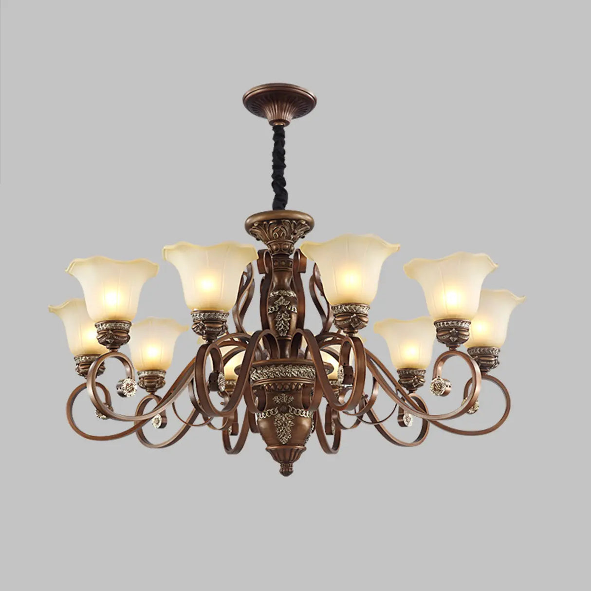 Elegant Antique Bronze 8-Light Vintage Ceiling Chandelier Image - 9