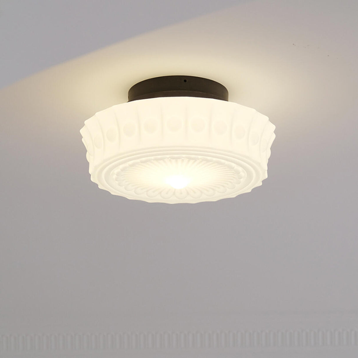 Elegant Beige Texture Drum Semi-Flush Mount Light Image - 5