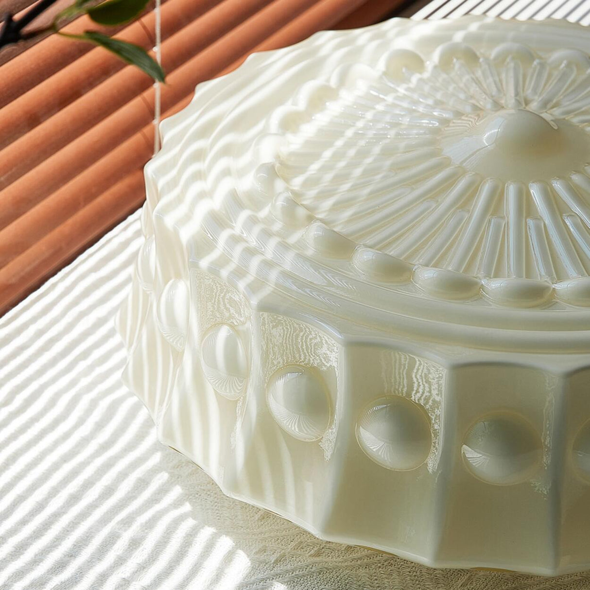 Elegant Beige Texture Drum Semi-Flush Mount Light Image - 8