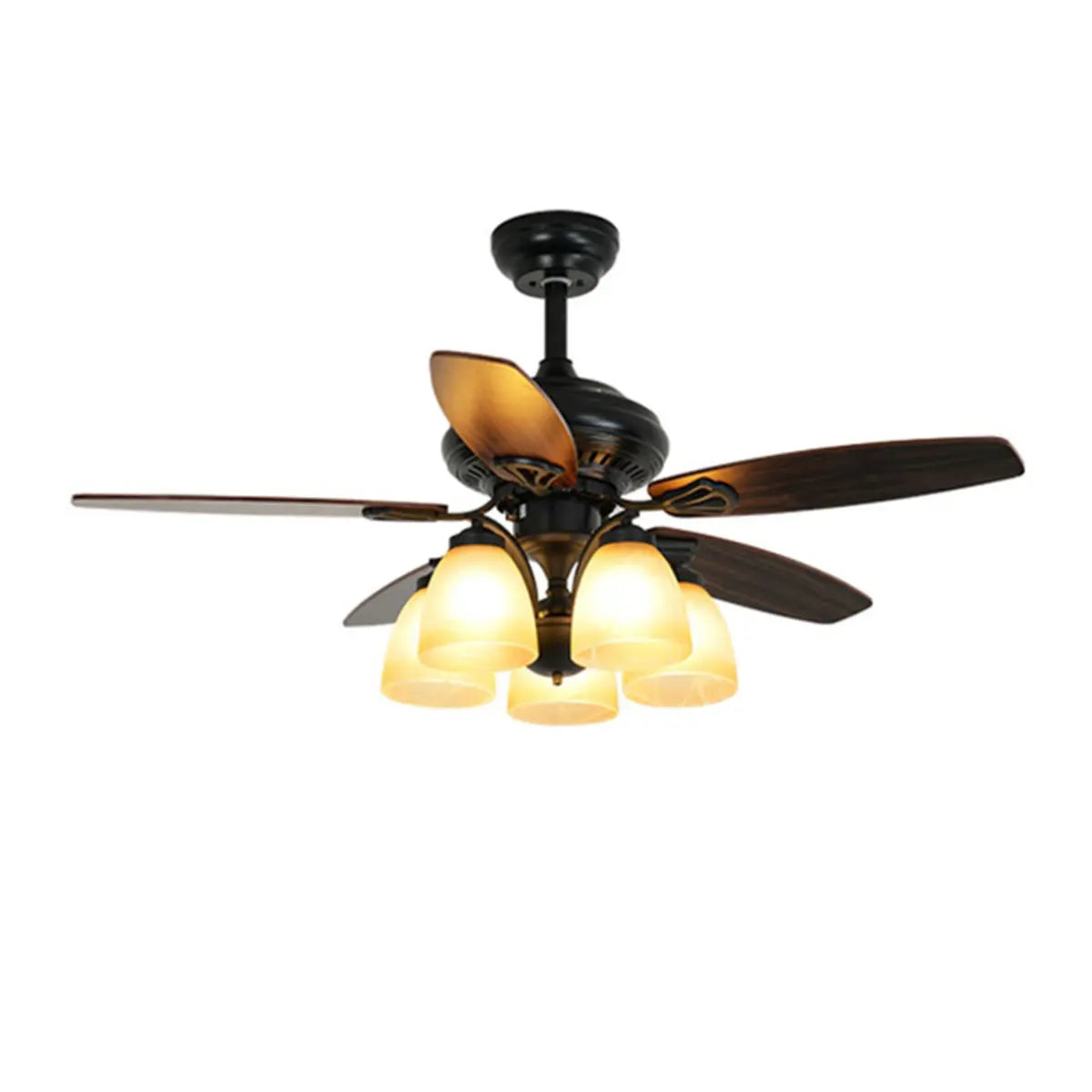 Elegant Black 5 Blade Glass Shade Ceiling Fan Light Image - 4