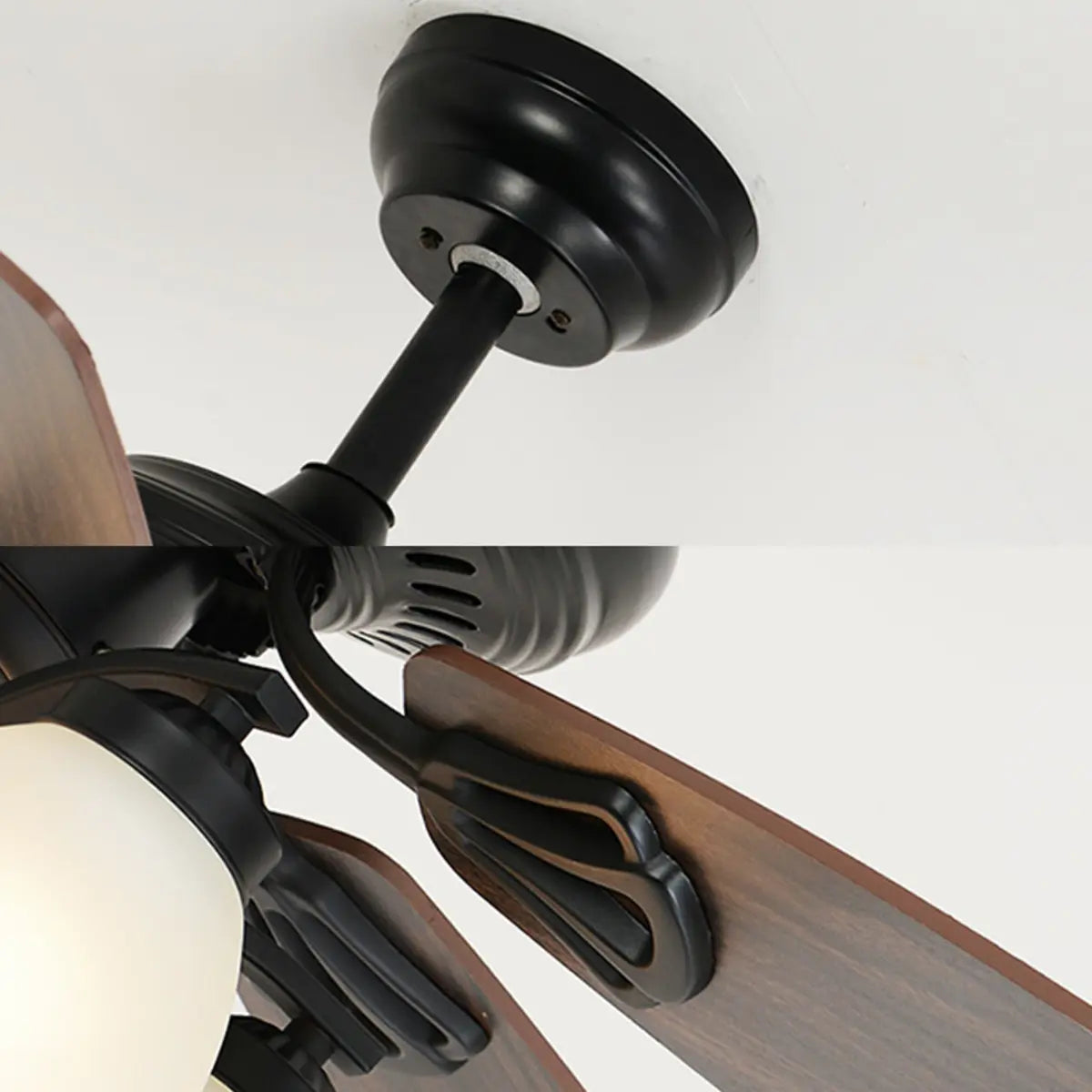 Elegant Black 5 Blade Glass Shade Ceiling Fan Light Image - 5