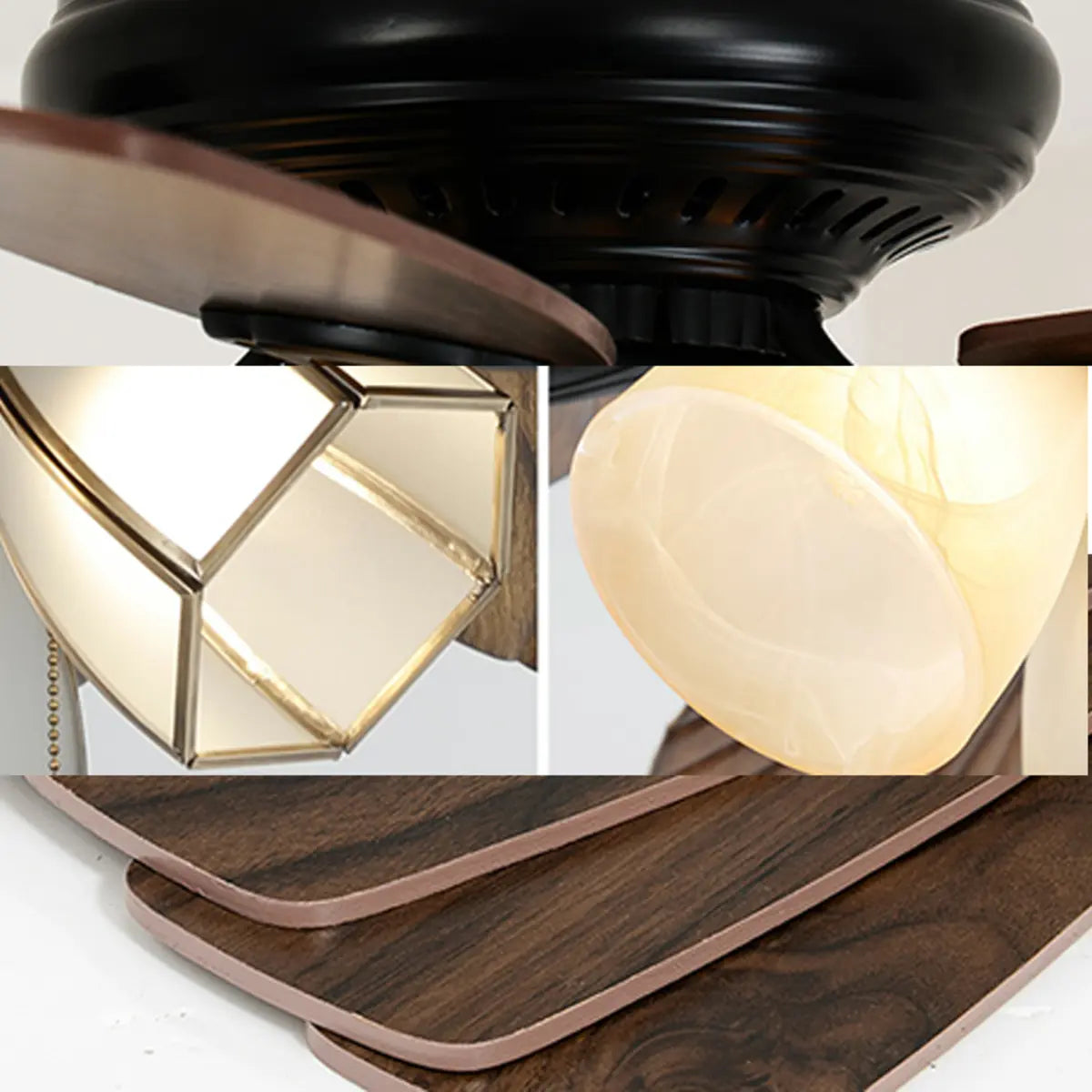 Elegant Black 5 Blade Glass Shade Ceiling Fan Light Image - 6