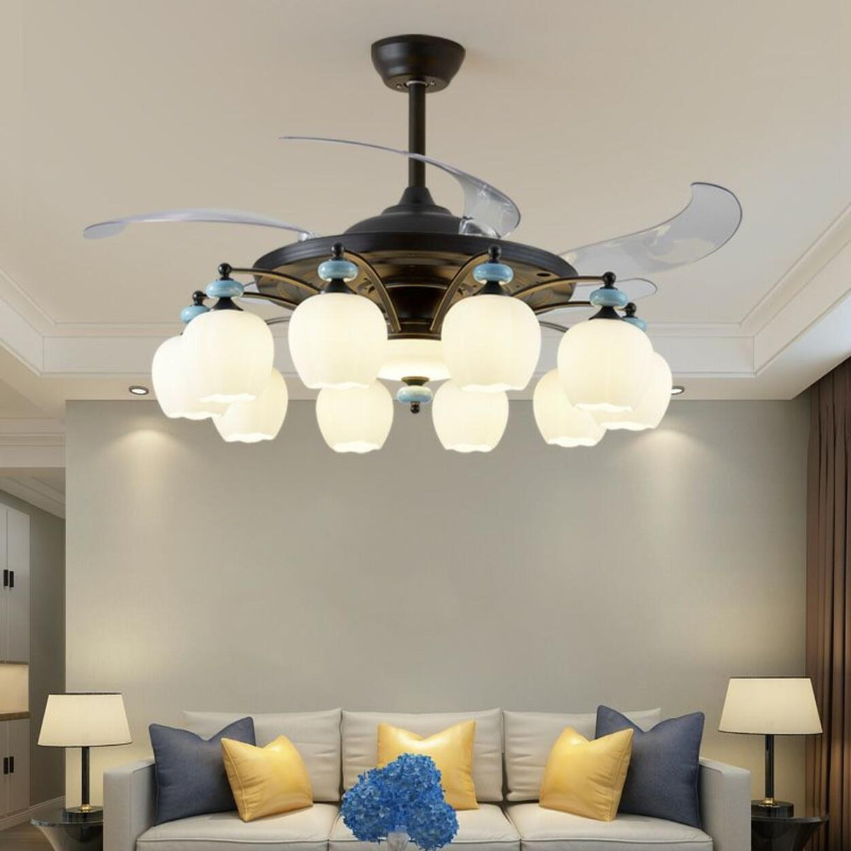 Elegant Black Multi-Light Windmill Ceiling Fan Lights Image - 1