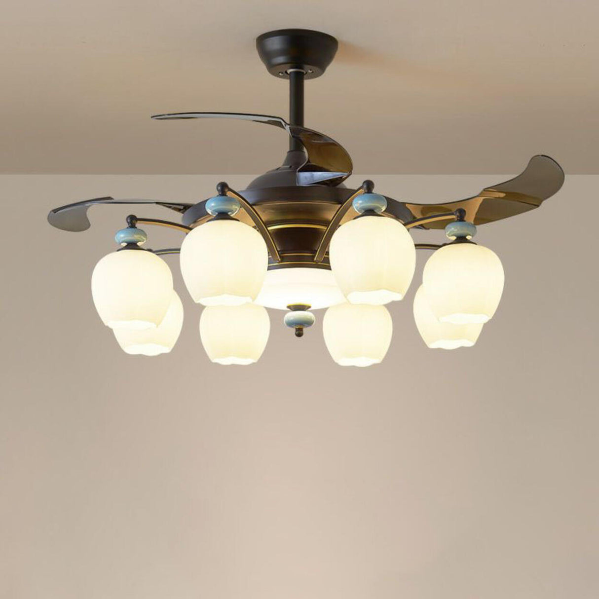 Elegant Black Multi-Light Windmill Ceiling Fan Lights Image - 2