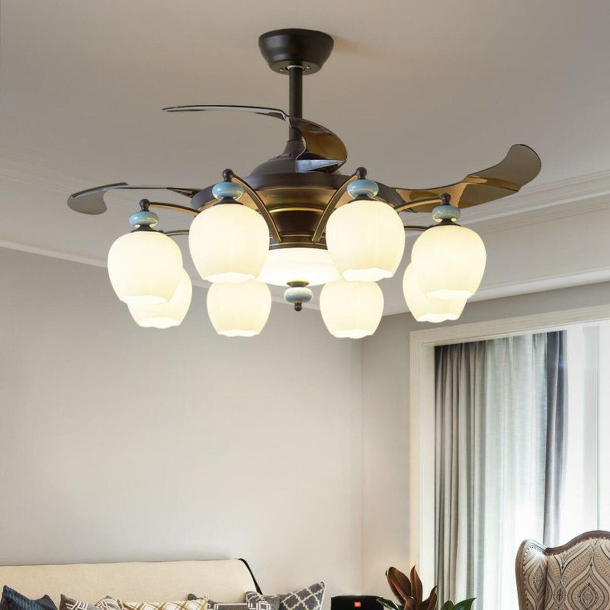 Elegant Black Multi-Light Windmill Ceiling Fan Lights Image - 4