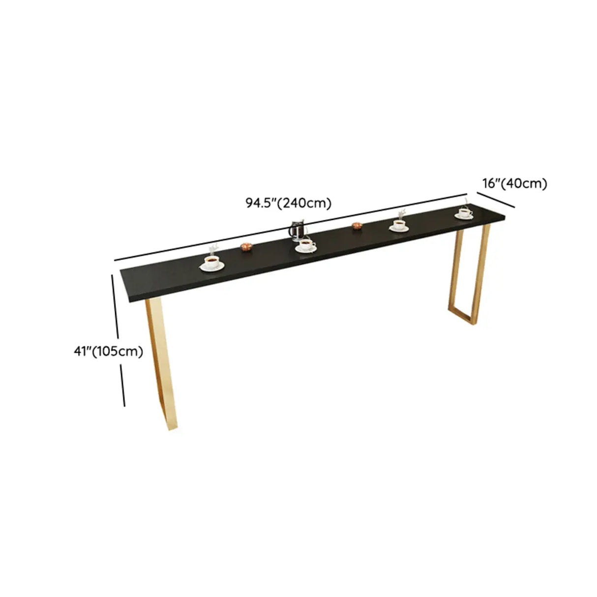 Elegant Black Rectangular Solid Wood Large Dining Bar Table Image - 14