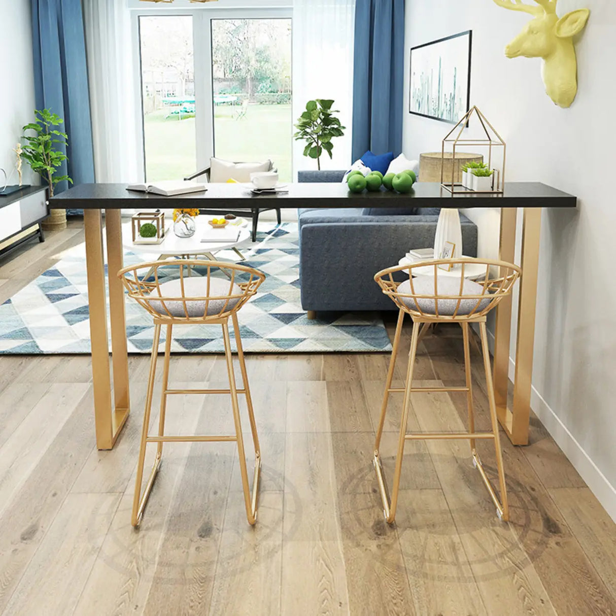 Elegant Black Rectangular Solid Wood Large Dining Bar Table Image - 2