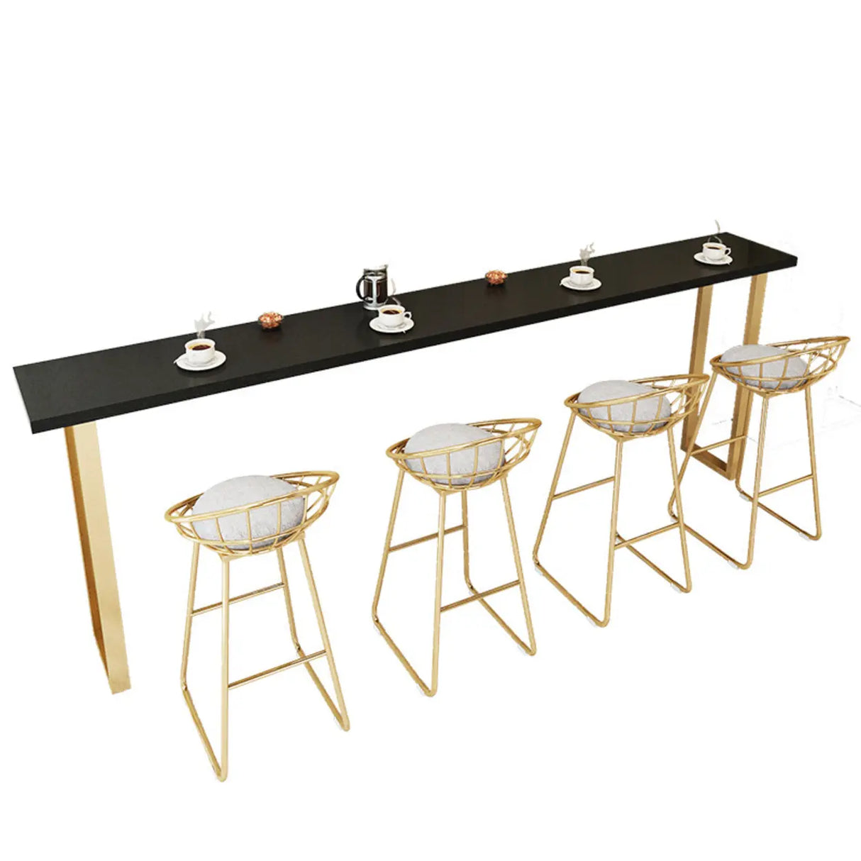 Elegant Black Rectangular Solid Wood Large Dining Bar Table Image - 3