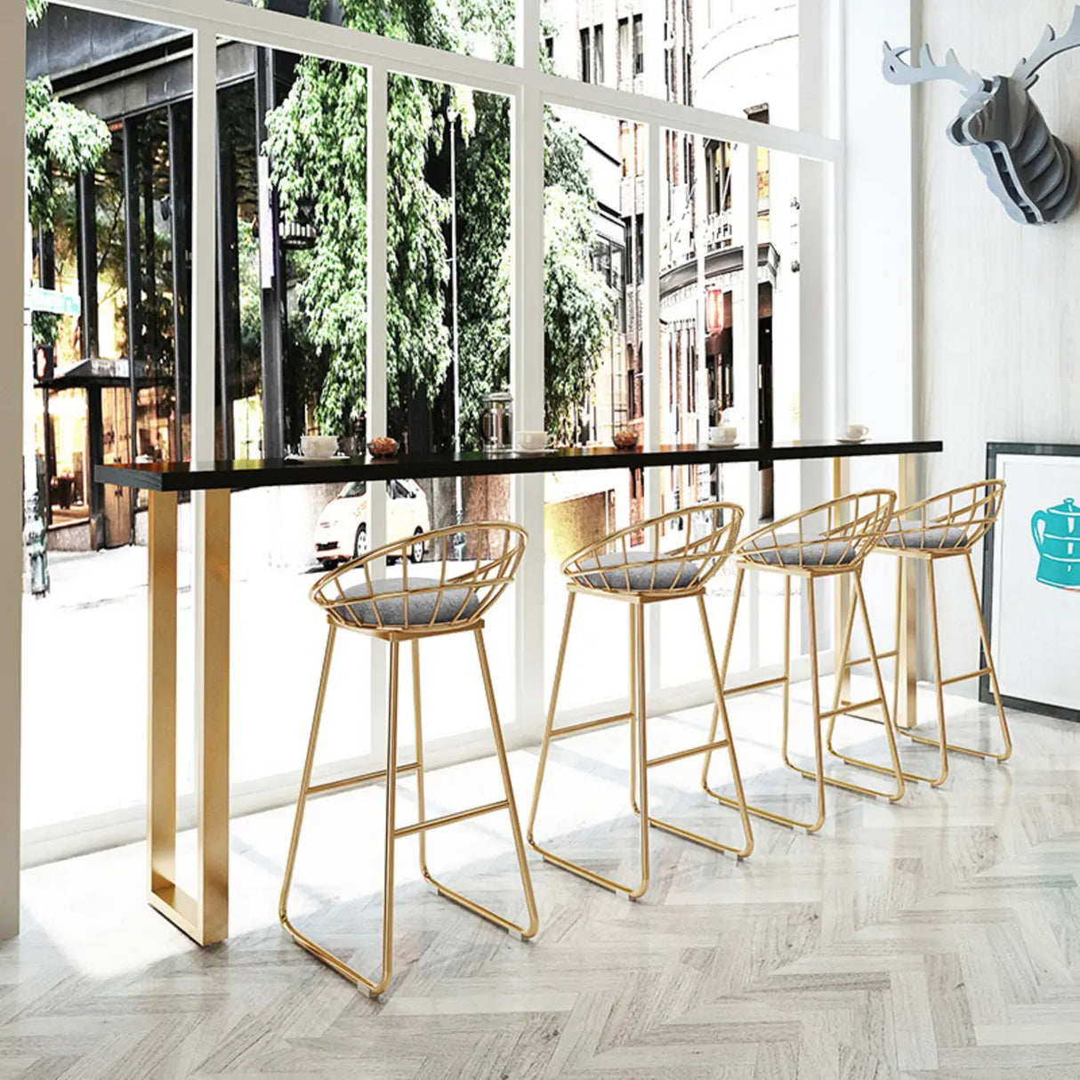 Elegant Black Rectangular Solid Wood Large Dining Bar Table Image - 4