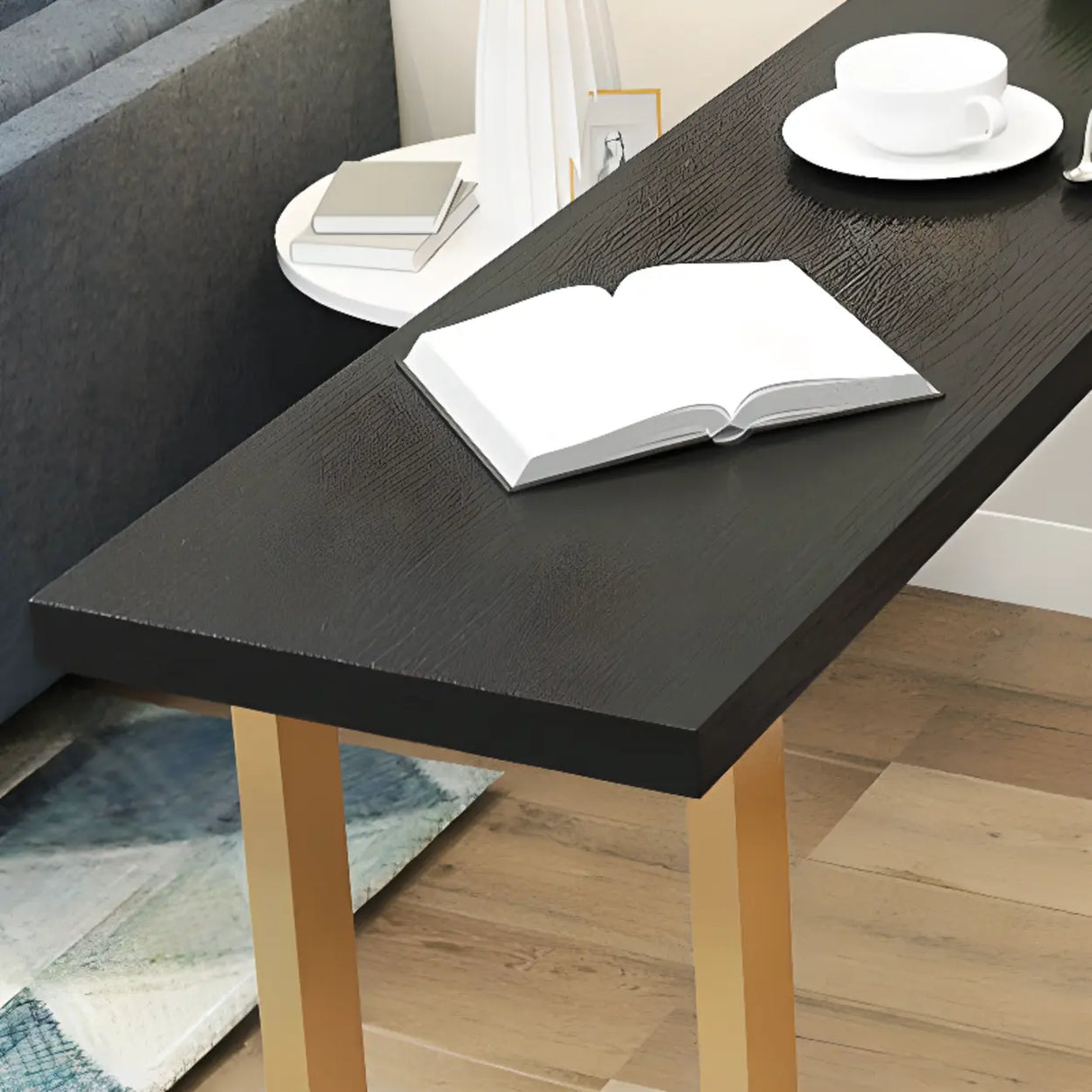 Elegant Black Rectangular Solid Wood Large Dining Bar Table Image - 6