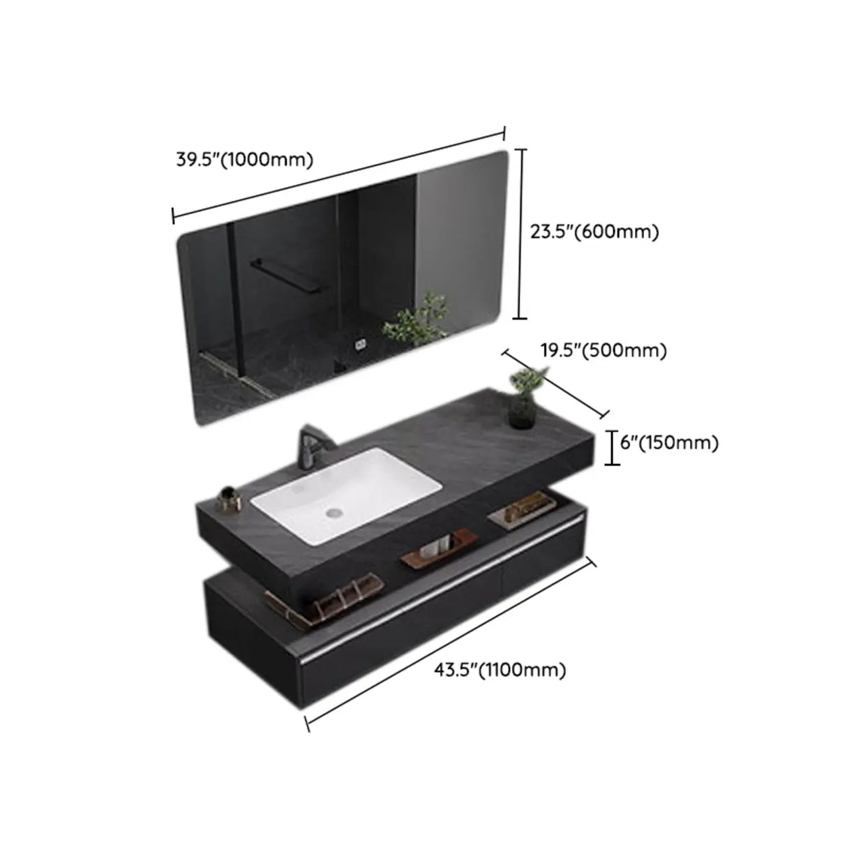 Elegant Black Wood Bath Vanity Set with Shelves and Drawers Image - 15