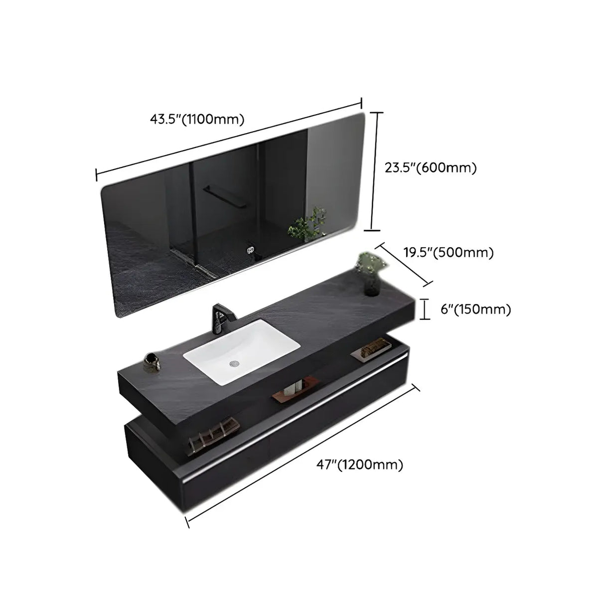 Elegant Black Wood Bath Vanity Set with Shelves and Drawers Image - 16