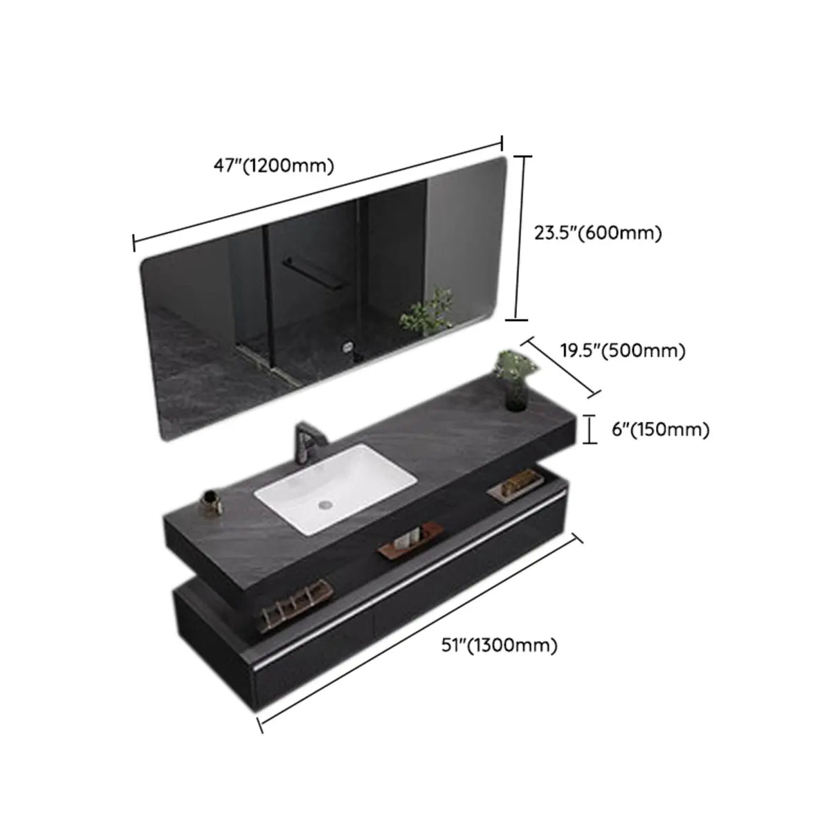 Elegant Black Wood Bath Vanity Set with Shelves and Drawers Image - 17