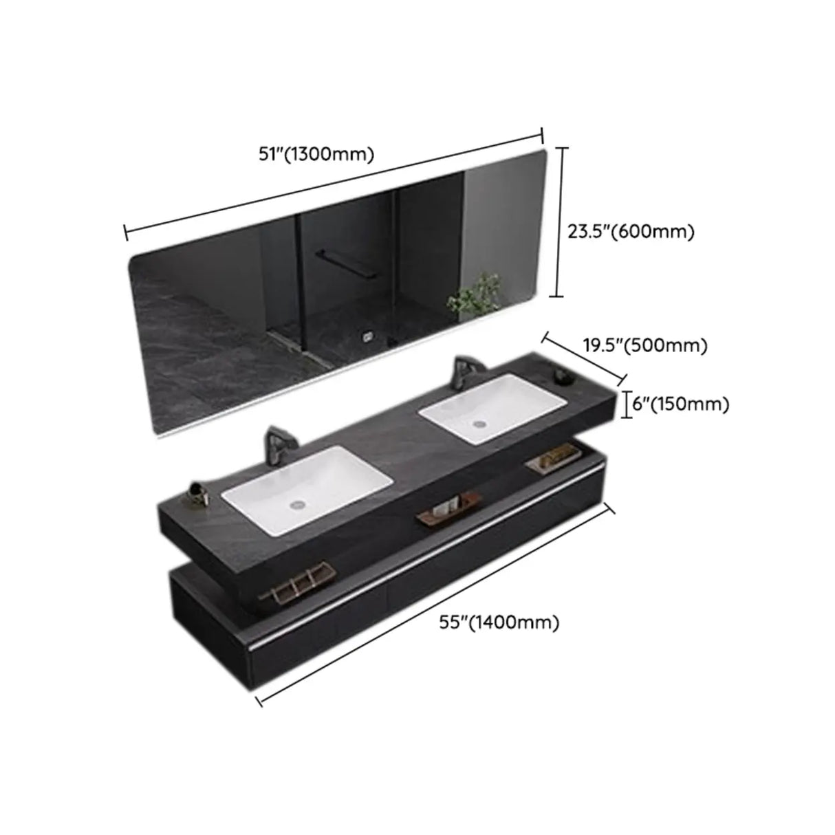 Elegant Black Wood Bath Vanity Set with Shelves and Drawers Image - 18