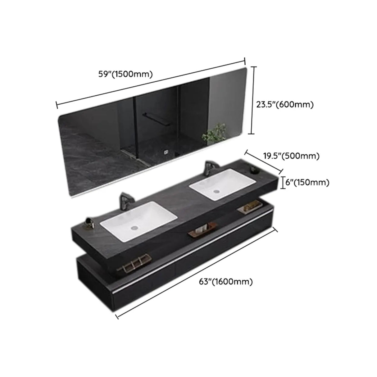 Elegant Black Wood Bath Vanity Set with Shelves and Drawers Image - 20