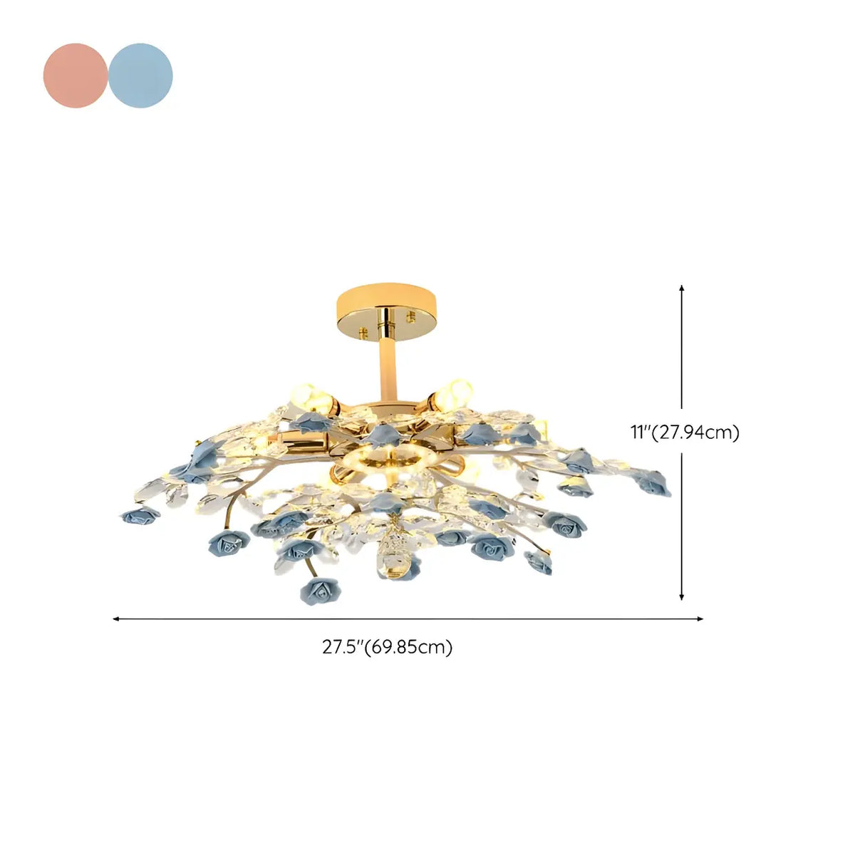 Elegant Blue Flower Crystal Semi-Flush Mount Light Image - 13