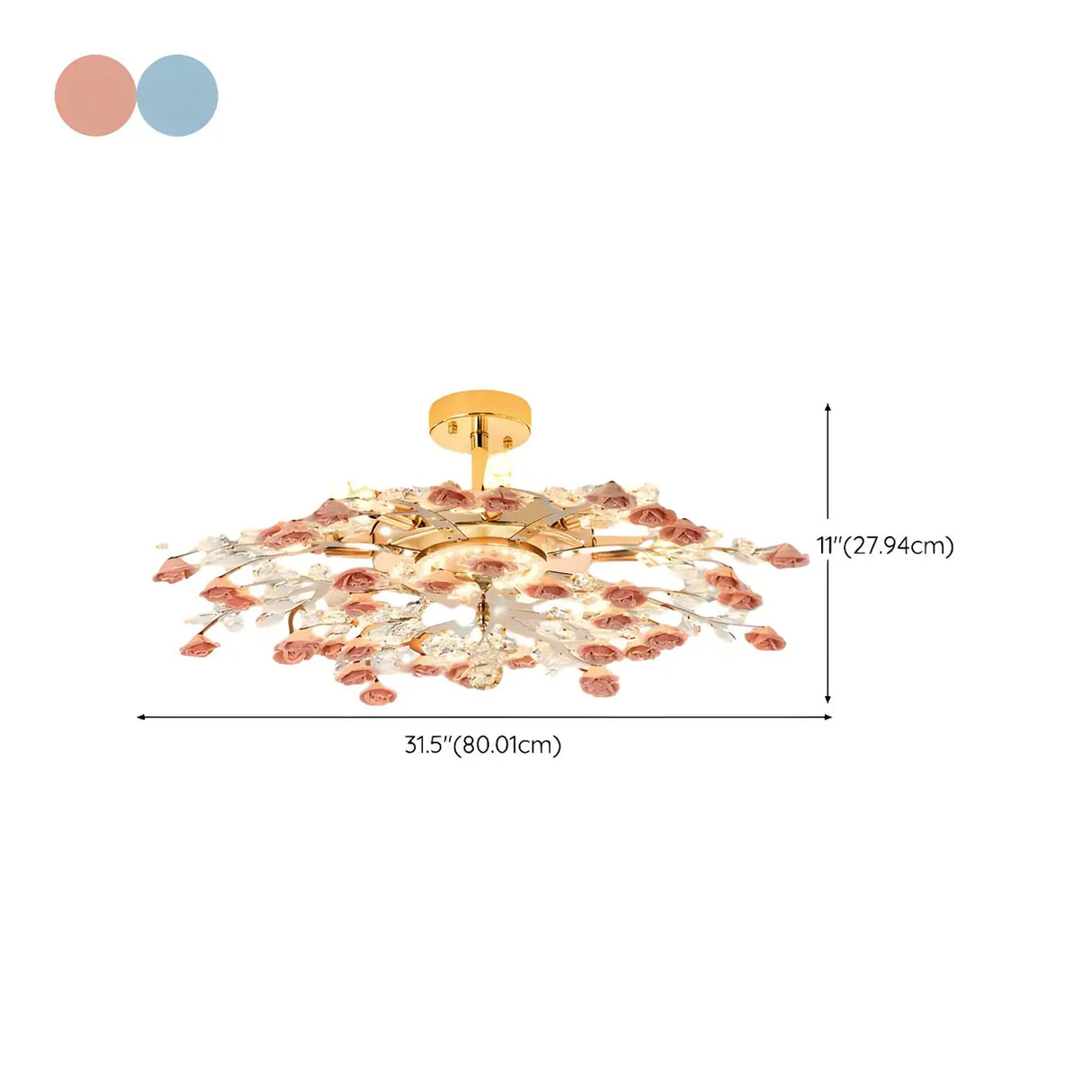 Elegant Blue Flower Crystal Semi-Flush Mount Light Image - 14