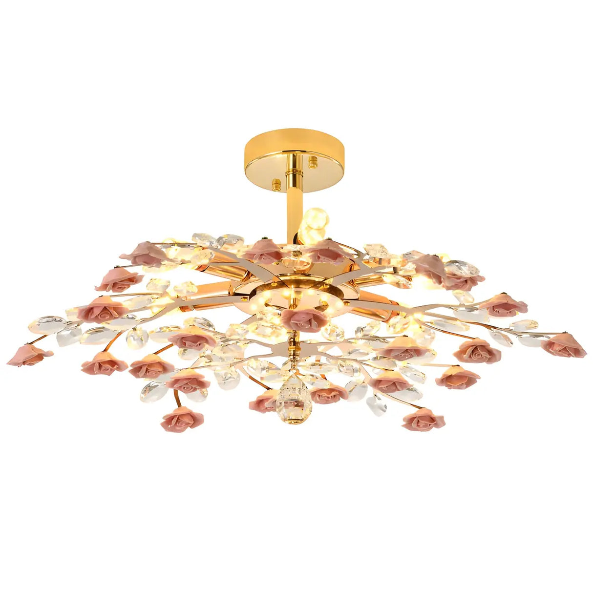 Elegant Blue Flower Crystal Semi-Flush Mount Light Image - 6