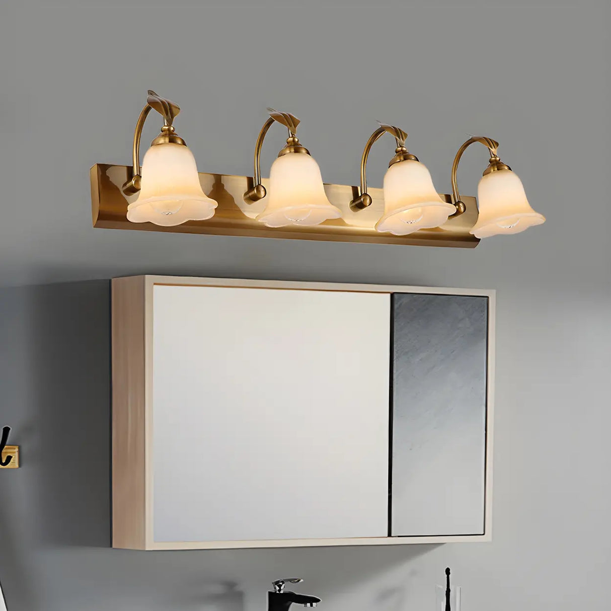 Elegant Brass 4-Light Bathroom Vanity Wall Fixture Image - 1