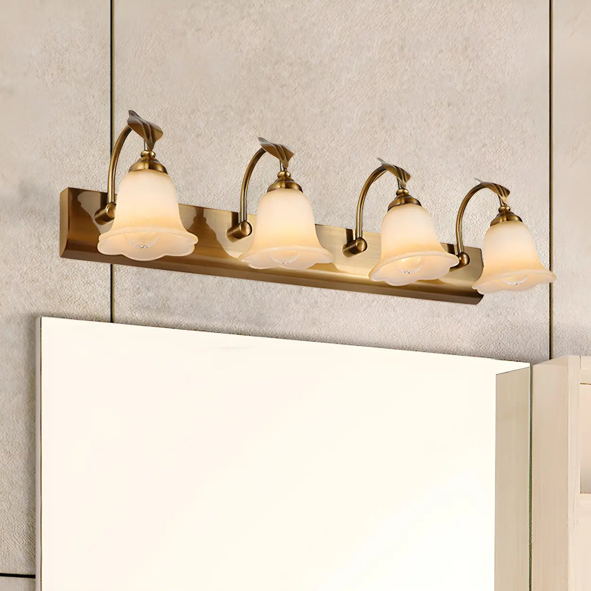 Elegant Brass 4-Light Bathroom Vanity Wall Fixture Image - 2