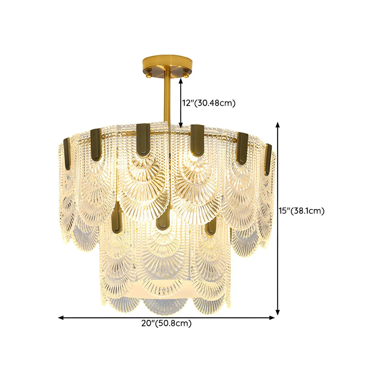 Elegant Brass Clear Glass Tiered Chandelier Living Room