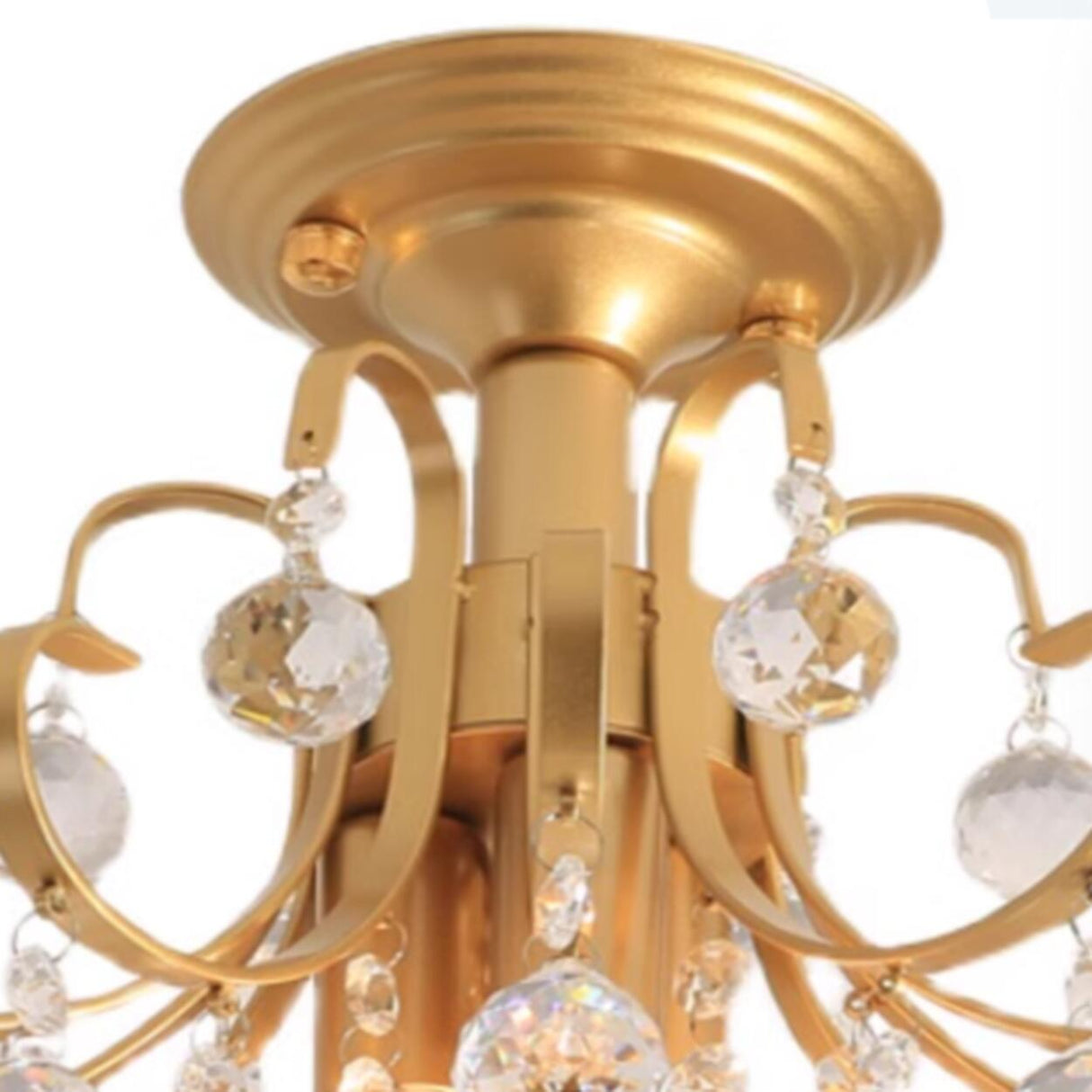 Elegant Brass Crystal Semi-Flush Mount Ceiling Light Image - 11