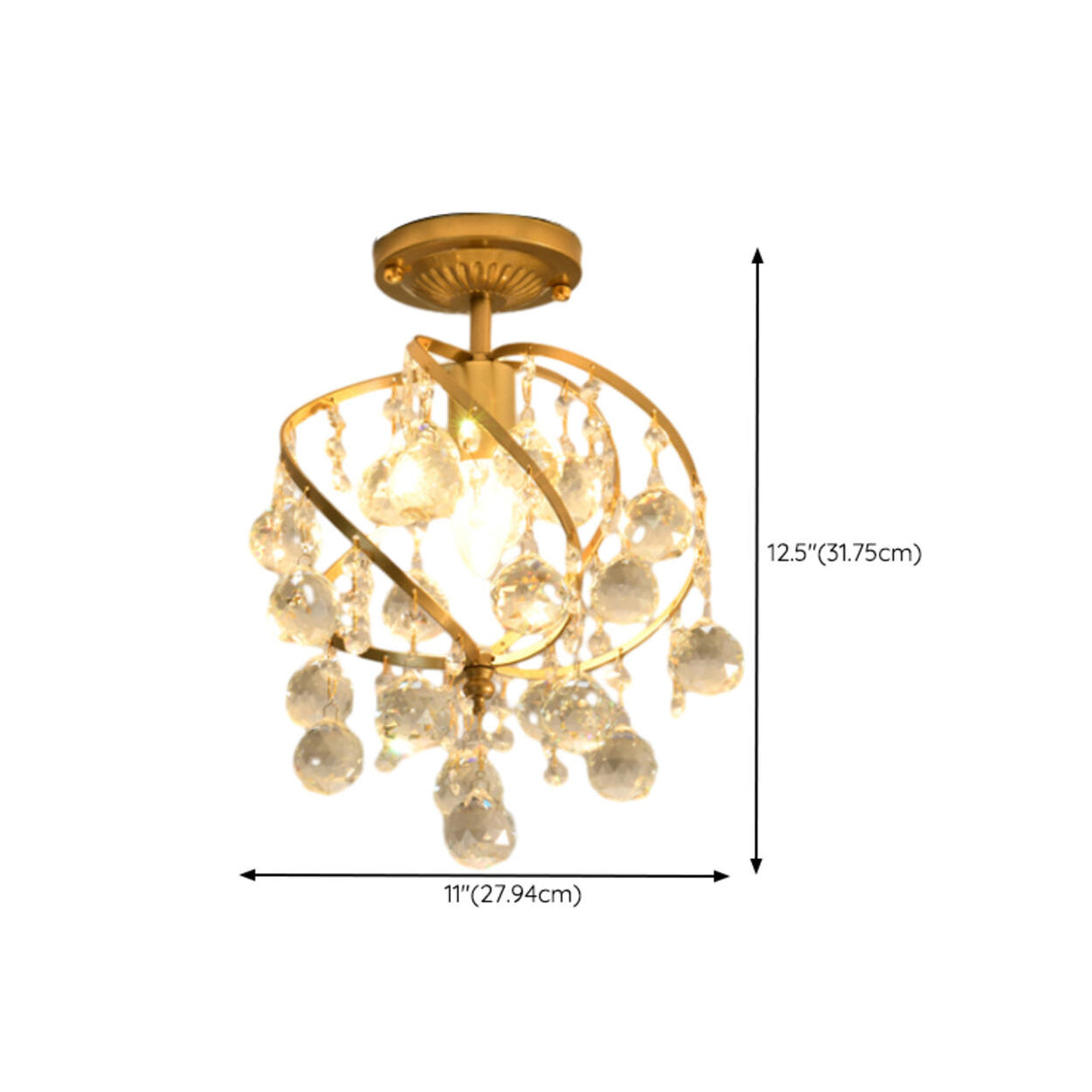 Elegant Brass Crystal Semi-Flush Mount Ceiling Light Image - 13