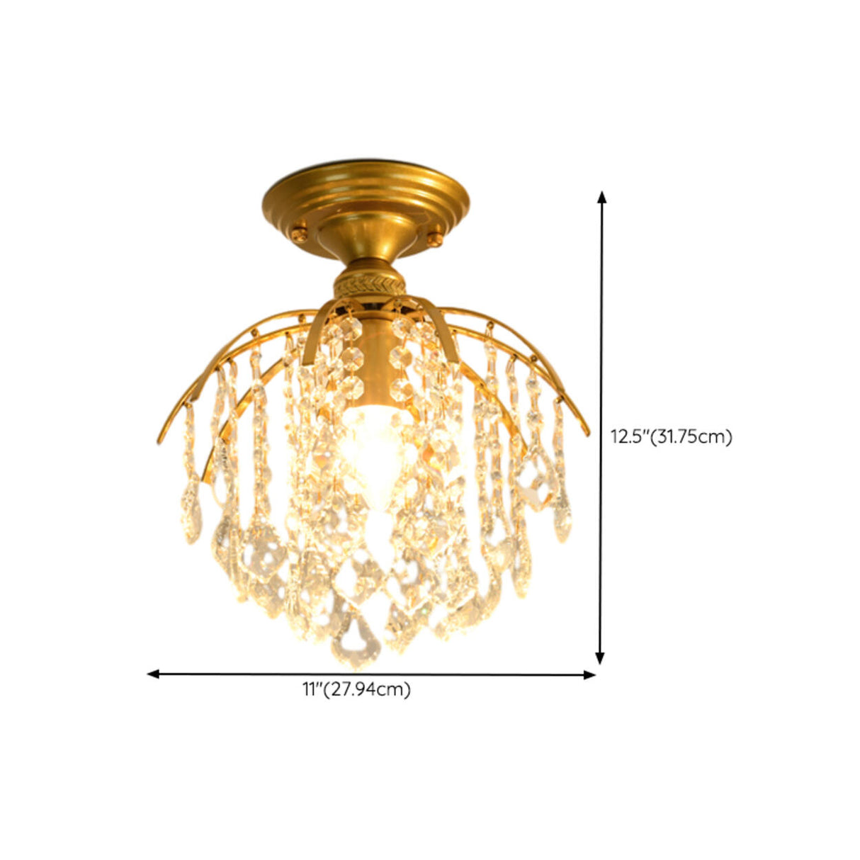 Elegant Brass Crystal Semi-Flush Mount Ceiling Light Image - 14