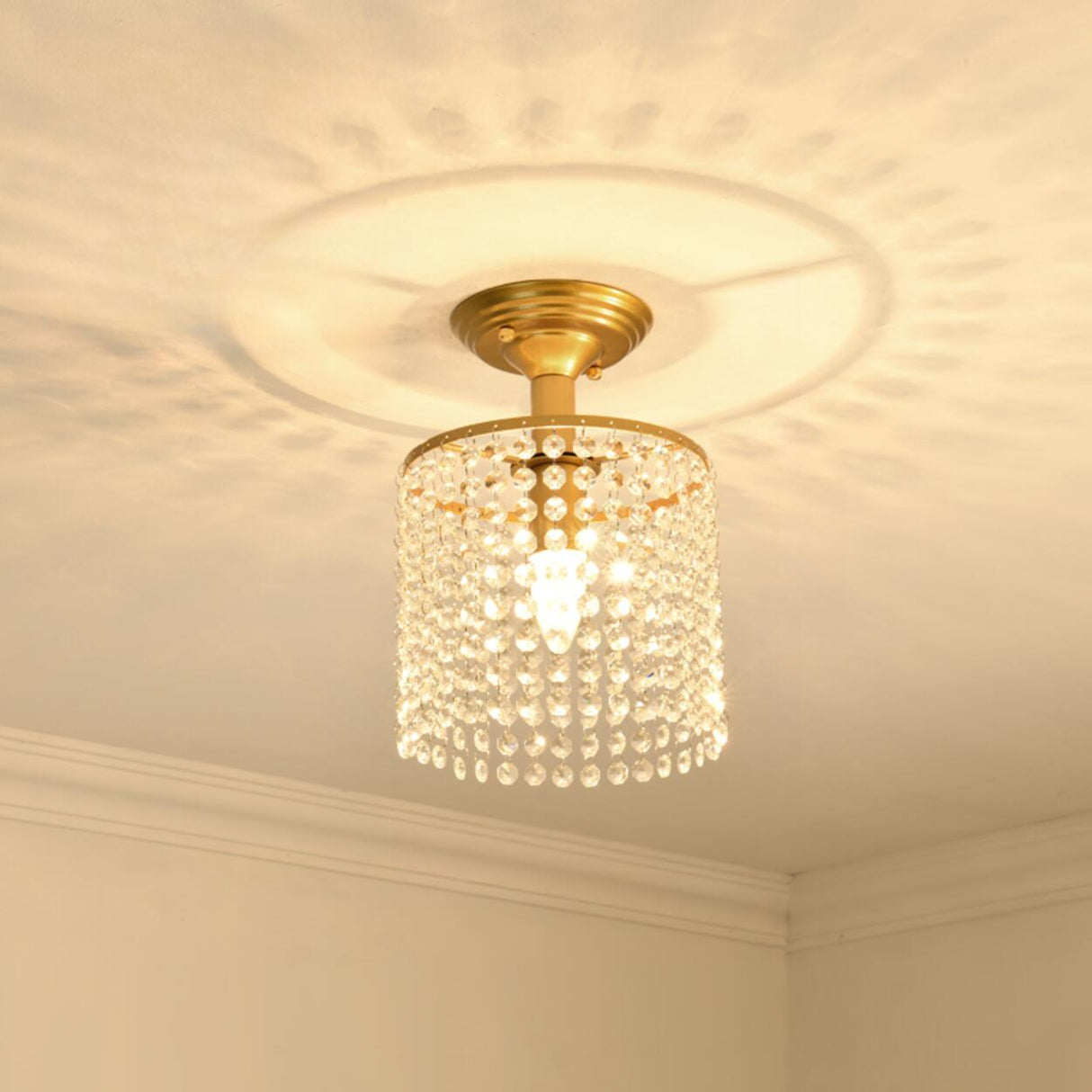 Elegant Brass Crystal Semi-Flush Mount Ceiling Light Image - 2