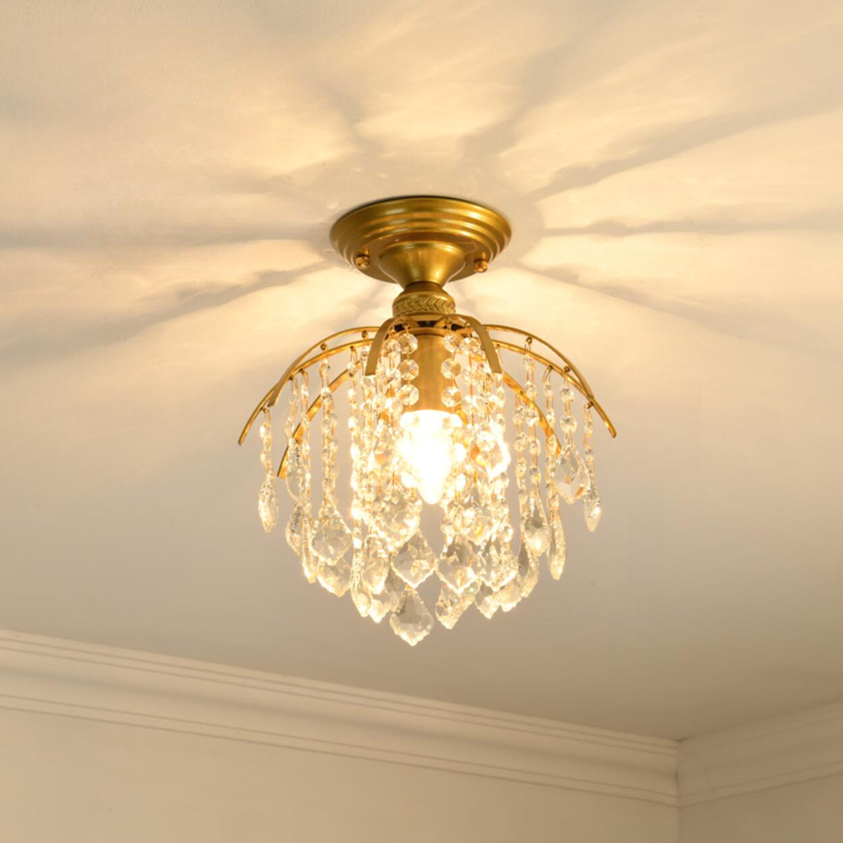 Elegant Brass Crystal Semi-Flush Mount Ceiling Light Image - 5