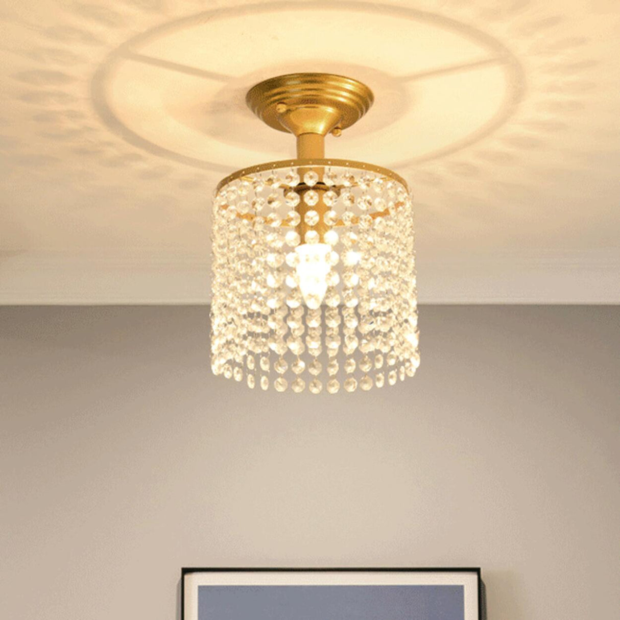 Elegant Brass Crystal Semi-Flush Mount Ceiling Light Image - 8