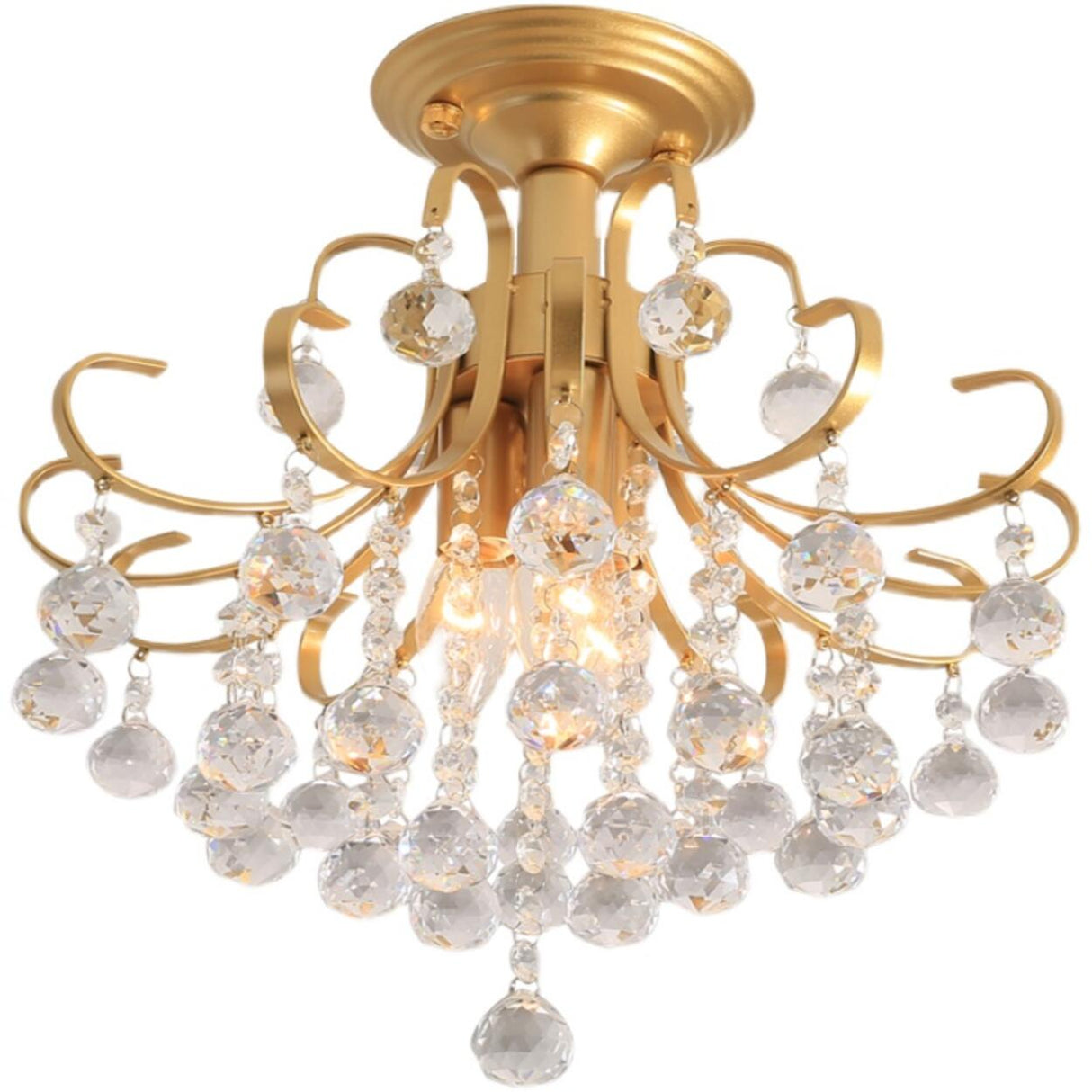 Elegant Brass Crystal Semi-Flush Mount Ceiling Light Image - 9