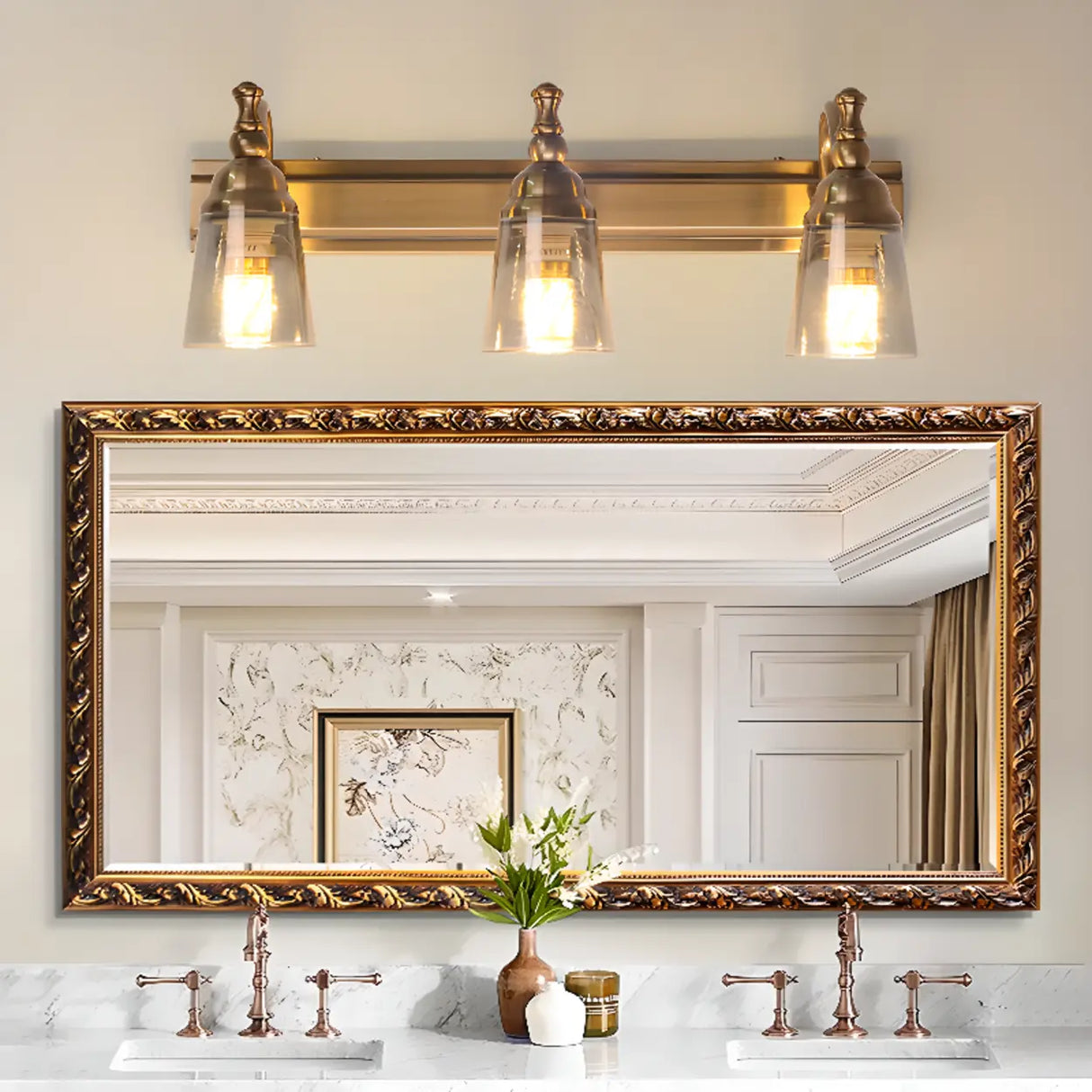 Elegant Brass Geometric 3 Light Bathroom Vanity Image - 1