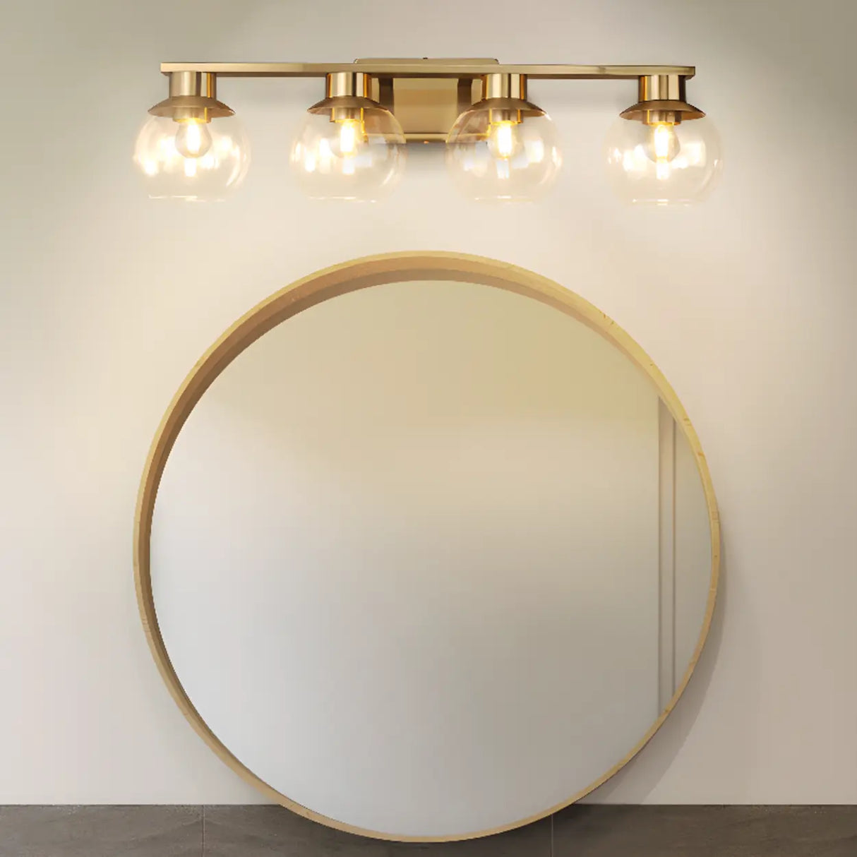 Elegant Brass Globe 4 Light Bathroom Vanity Light Image - 1