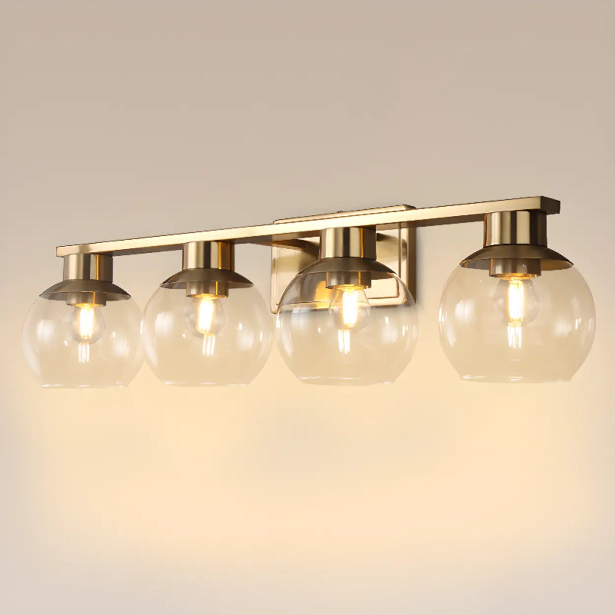 Elegant Brass Globe 4 Light Bathroom Vanity Light Image - 11