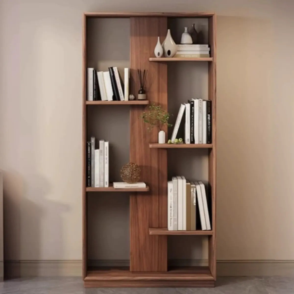 Elegant Brown Open Back Vertical Standard Wood Bookcase Image - 1