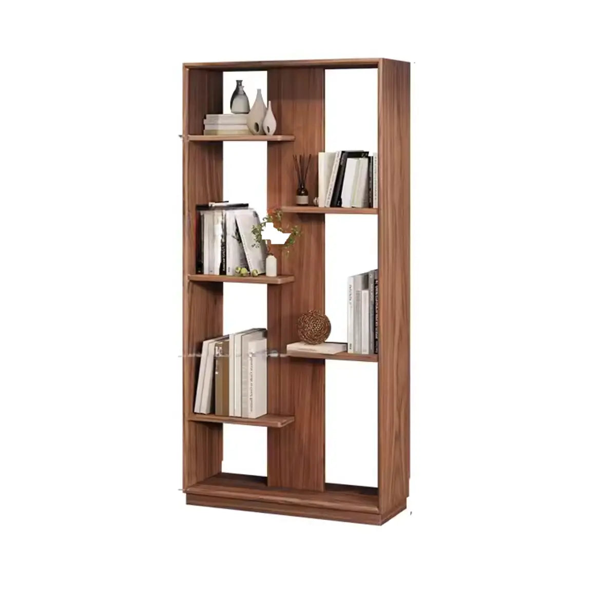 Elegant Brown Open Back Vertical Standard Wood Bookcase Image - 2