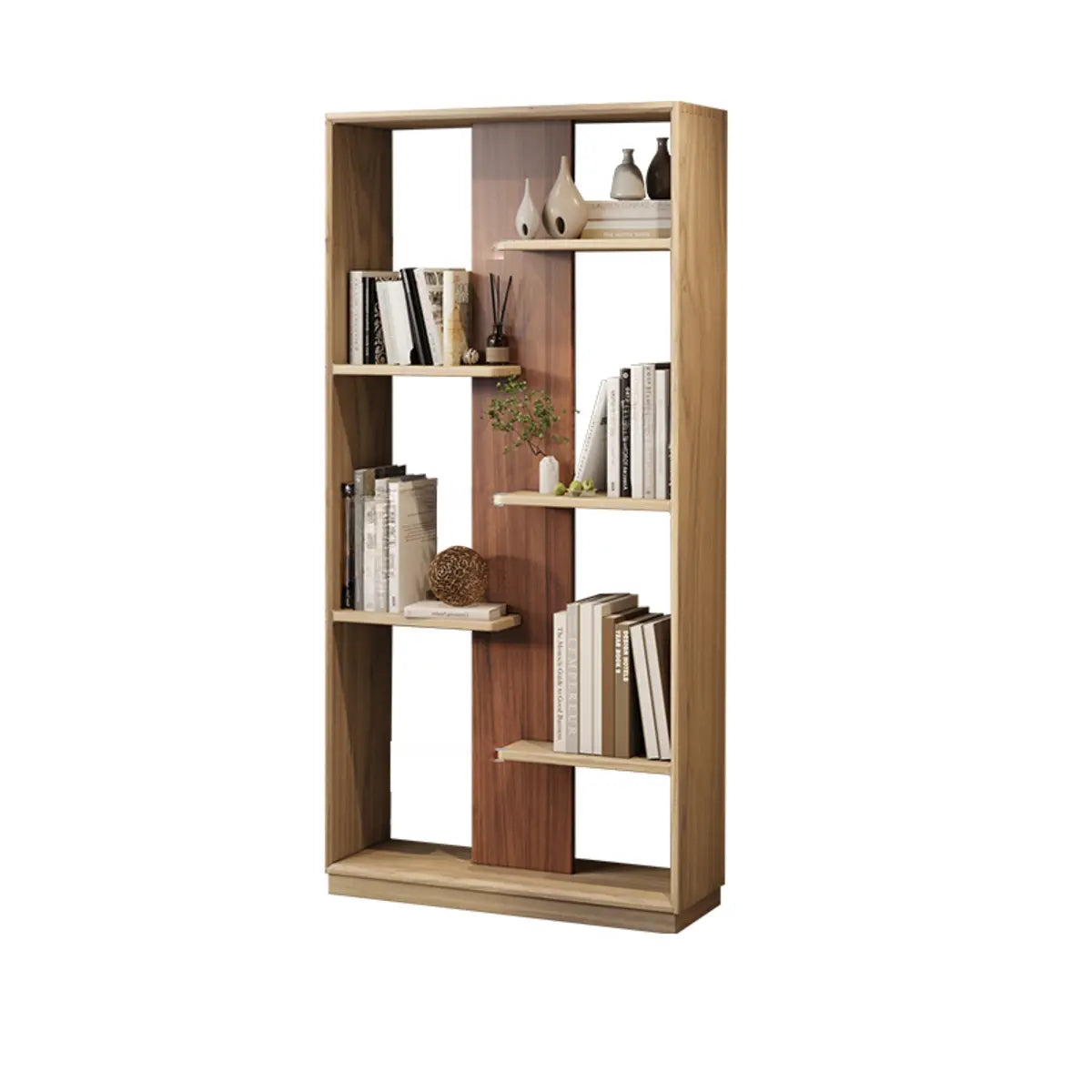 Elegant Brown Open Back Vertical Standard Wood Bookcase Image - 3